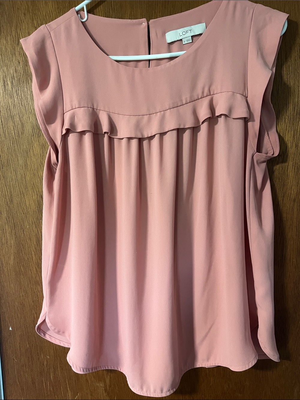 LOFT Pink Ruffle Yoke Cap-Sleeve Blouse